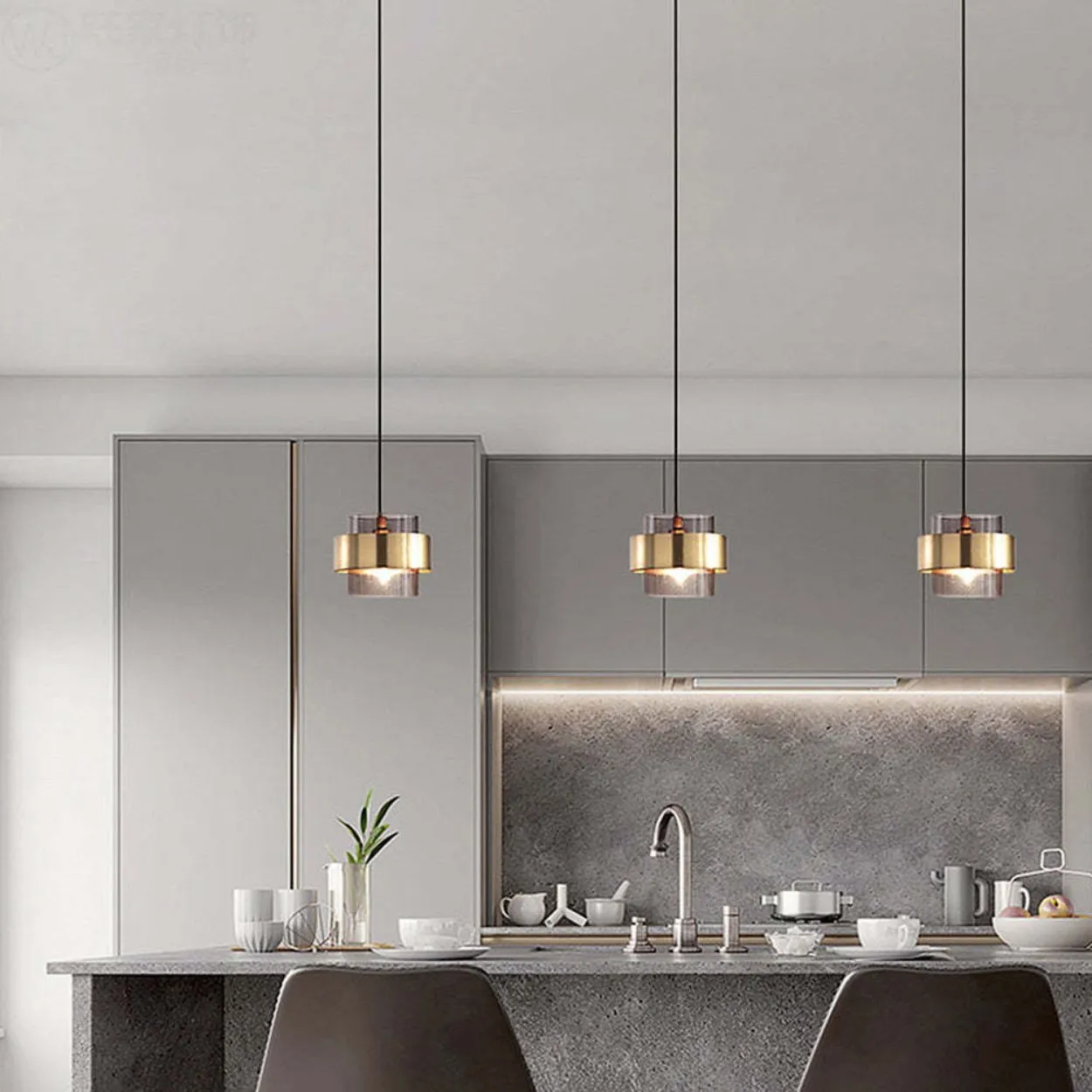 ANKUR LIGHTING DUAL-LAYER GLASS AND METAL MODERN GLASS PENDANT LIGHT