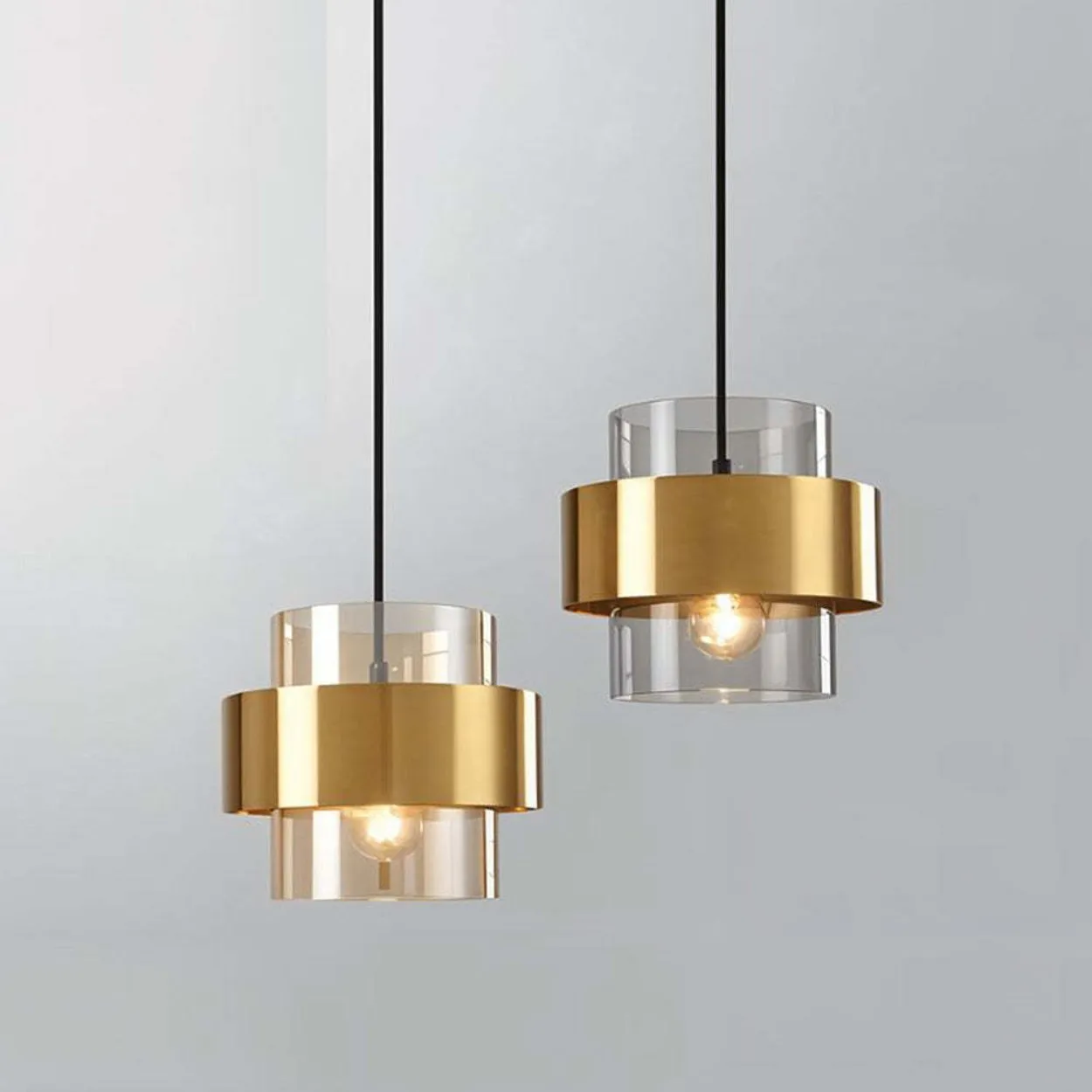 ANKUR LIGHTING DUAL-LAYER GLASS AND METAL MODERN GLASS PENDANT LIGHT