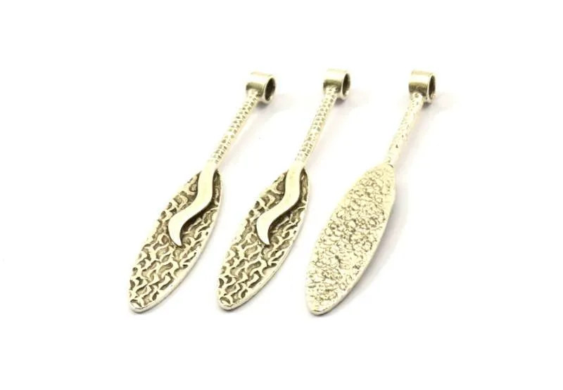 Antique Silver Oval Pendant, 1 Antique Silver Plated Textured Pendant with Oval Blank and 1 Loop (52x8mm) N0406 H0202