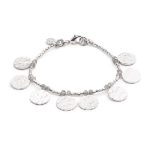 Aqua Textured Silver Cleopatra Coin Bracelet