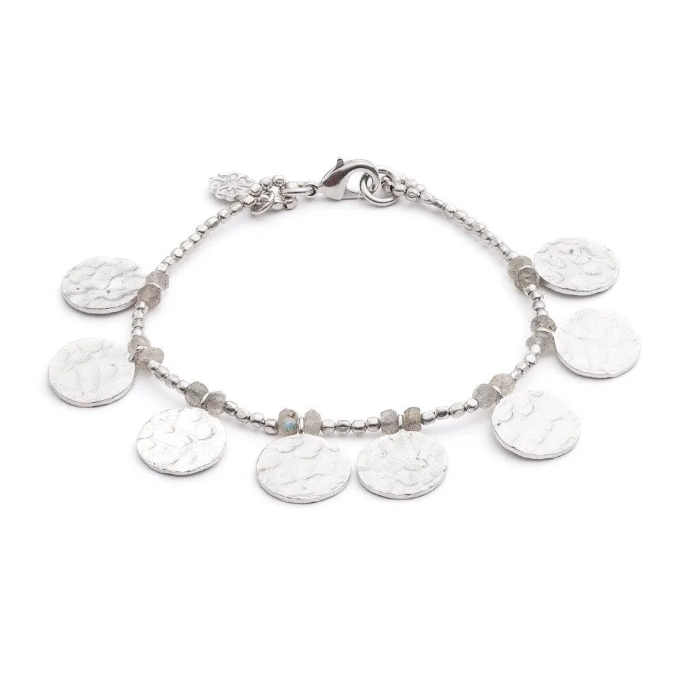 Aqua Textured Silver Cleopatra Coin Bracelet