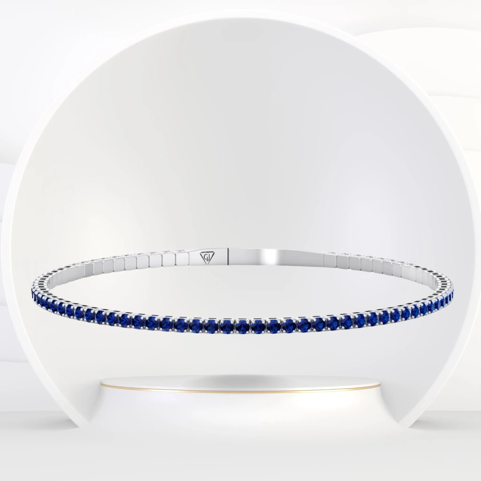 Aurora - Flexible Natural Blue Sapphire Bangle in 14K Solid Gold