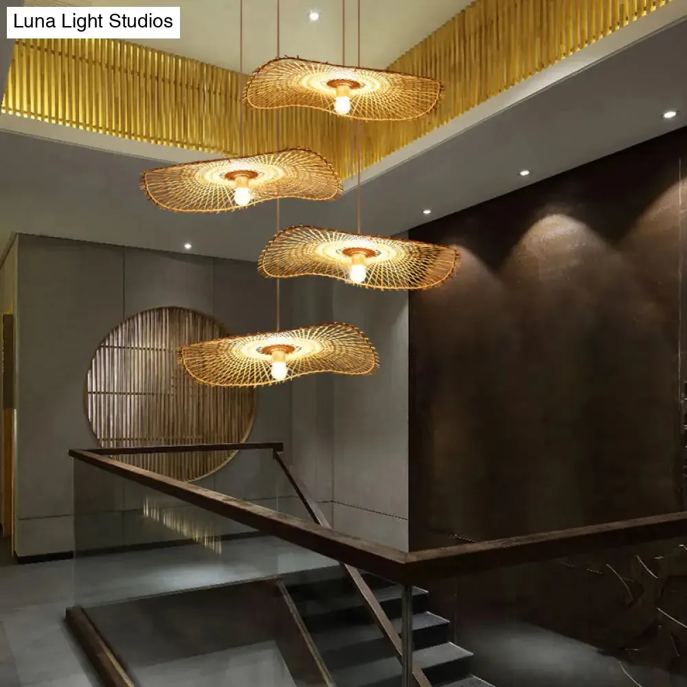 Bamboo Leaf Suspension Ceiling Light - Minimalist Wood Pendant