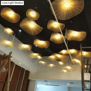 Bamboo Leaf Suspension Ceiling Light - Minimalist Wood Pendant