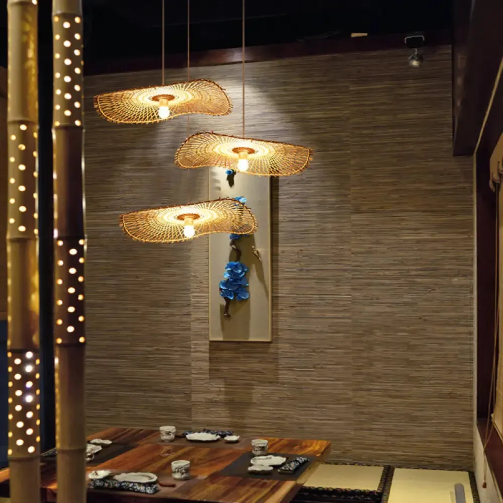 Bamboo Leaf Suspension Ceiling Light - Minimalist Wood Pendant