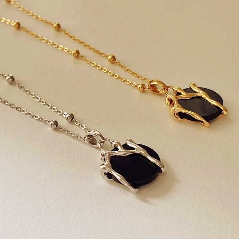 Black Agate Necklace 18k Gold Vermeil