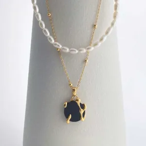 Black Agate Necklace 18k Gold Vermeil