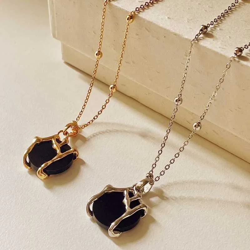 Black Agate Necklace 18k Gold Vermeil