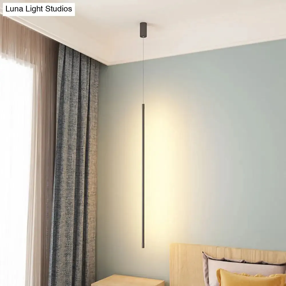 Black LED Stick Pendant: Bedroom Linear Suspension Lighting with Minimalist Metal Design