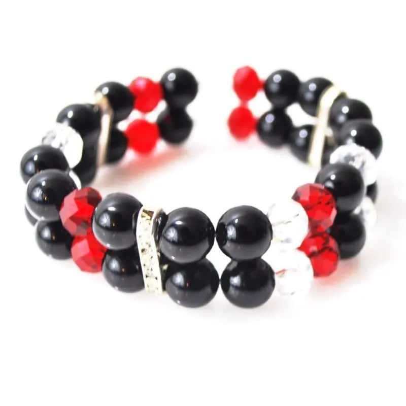 Black Onxy with Red and White Crystal Double Strands Women's Bracelets