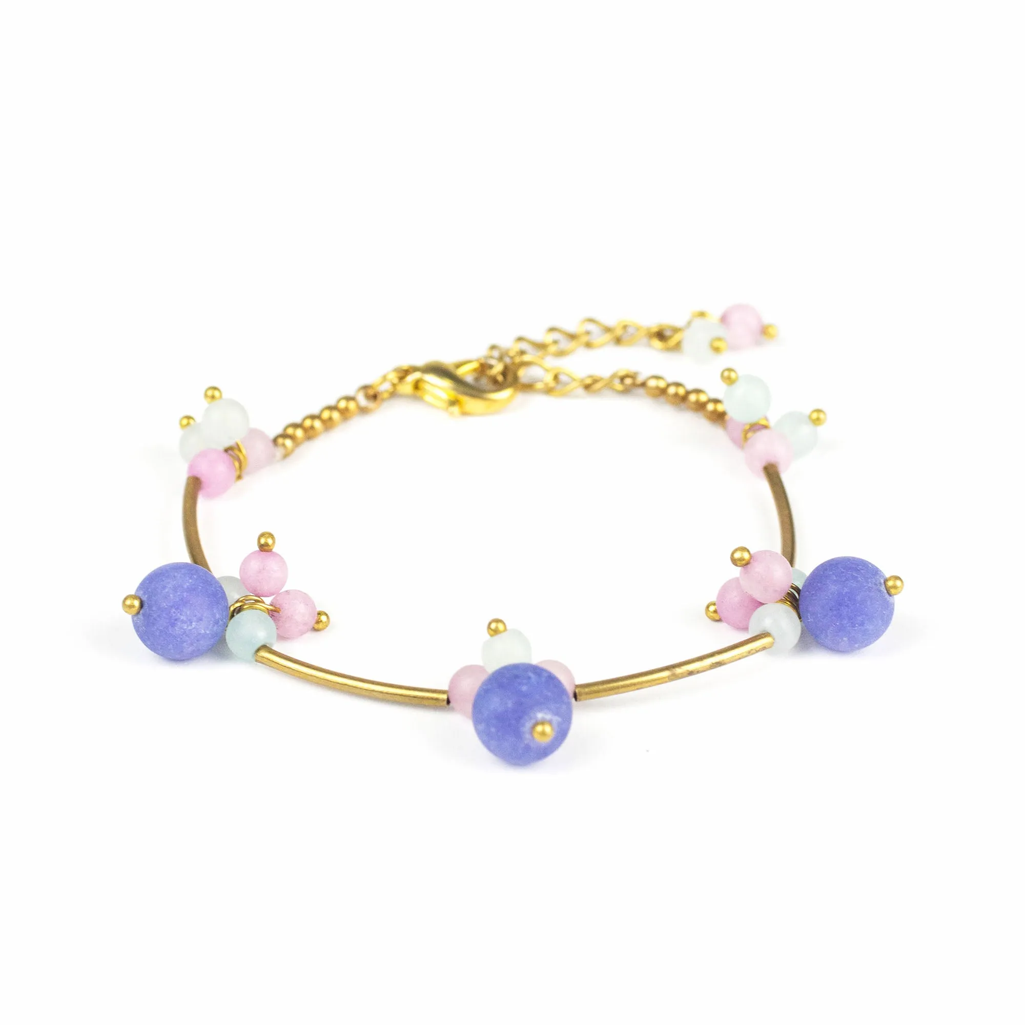 Brass Bracelet with Brass and Purple Stone Beads