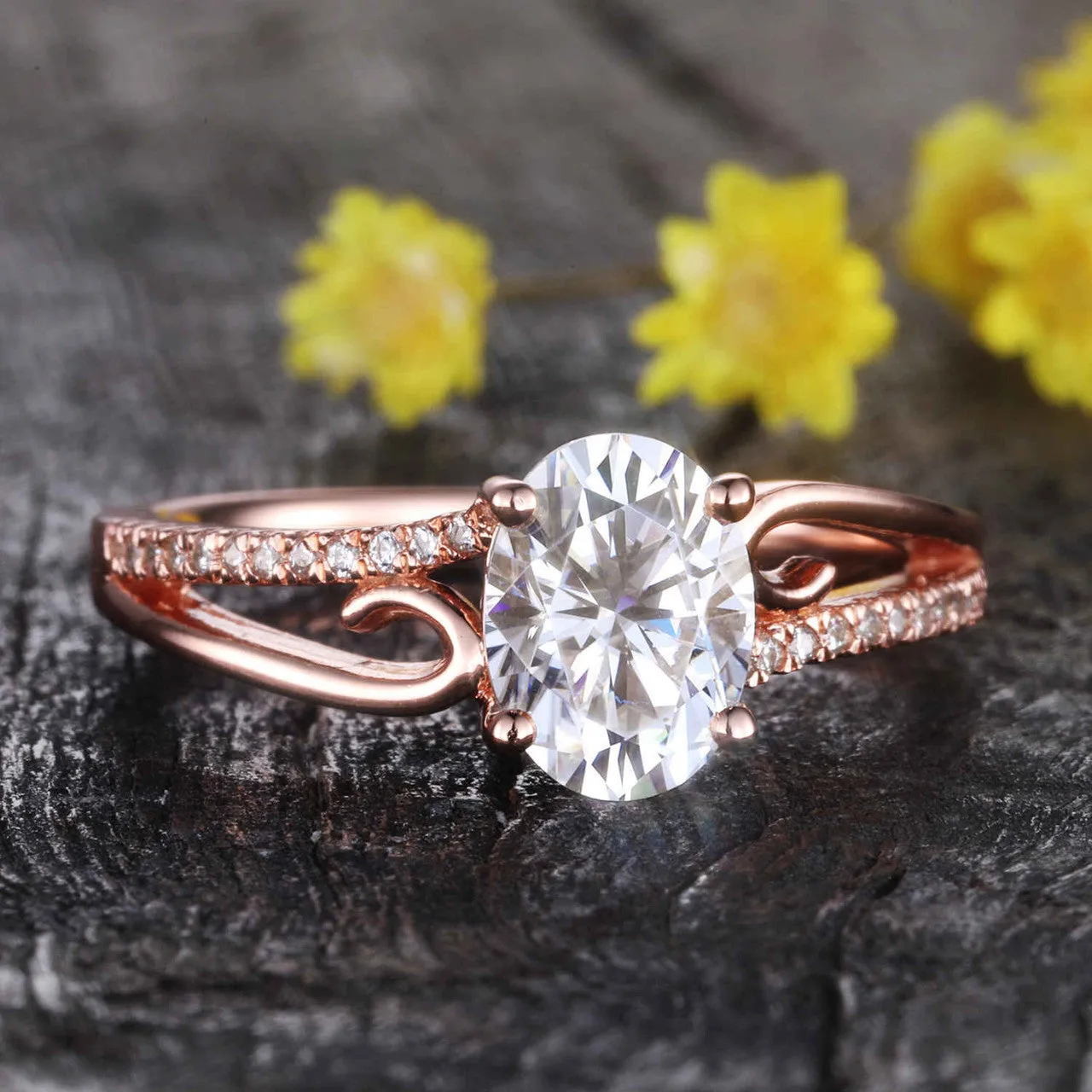 Brilliant moissanite engagement ring 14K rose gold diamond wedding band promise ring anniversary ring