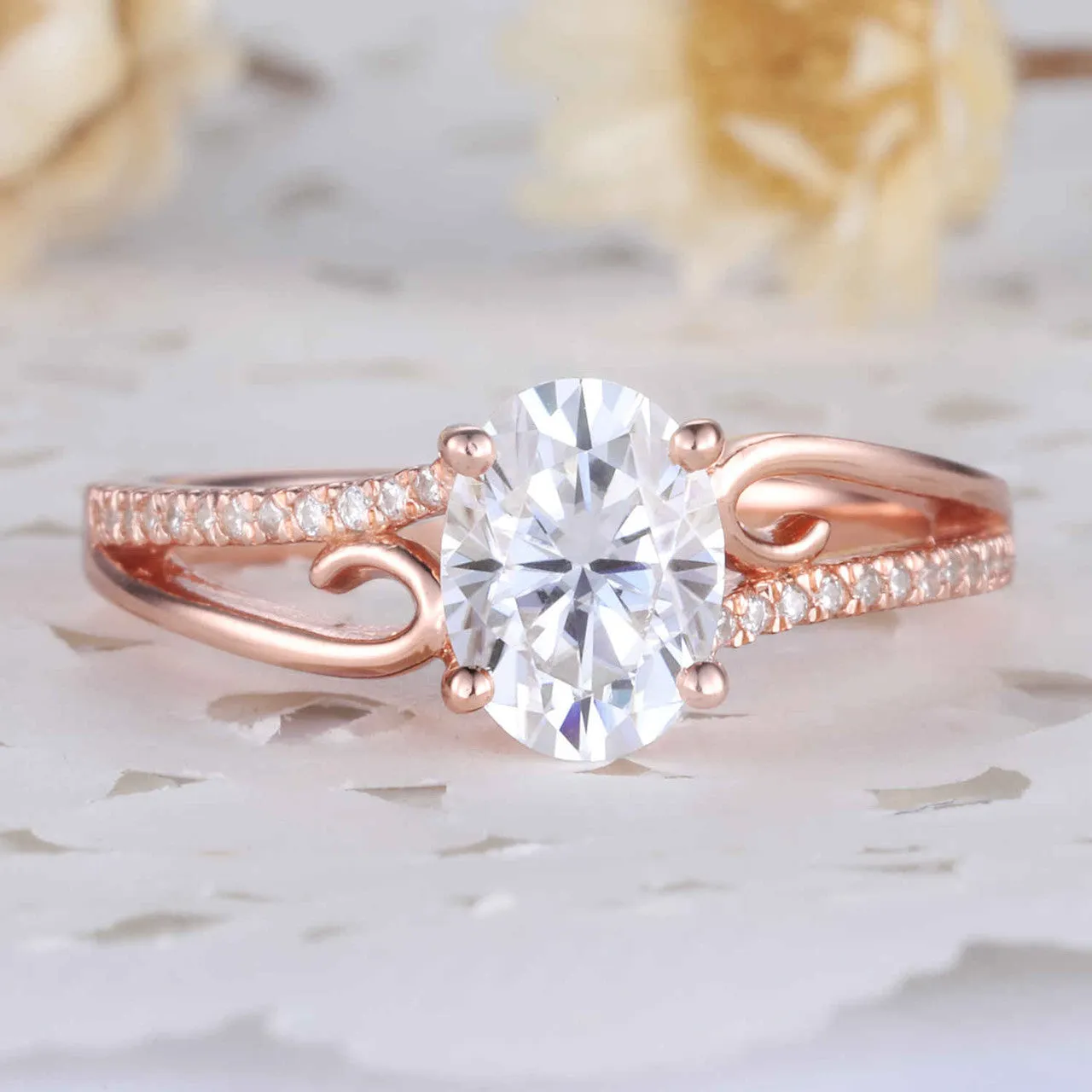 Brilliant moissanite engagement ring 14K rose gold diamond wedding band promise ring anniversary ring