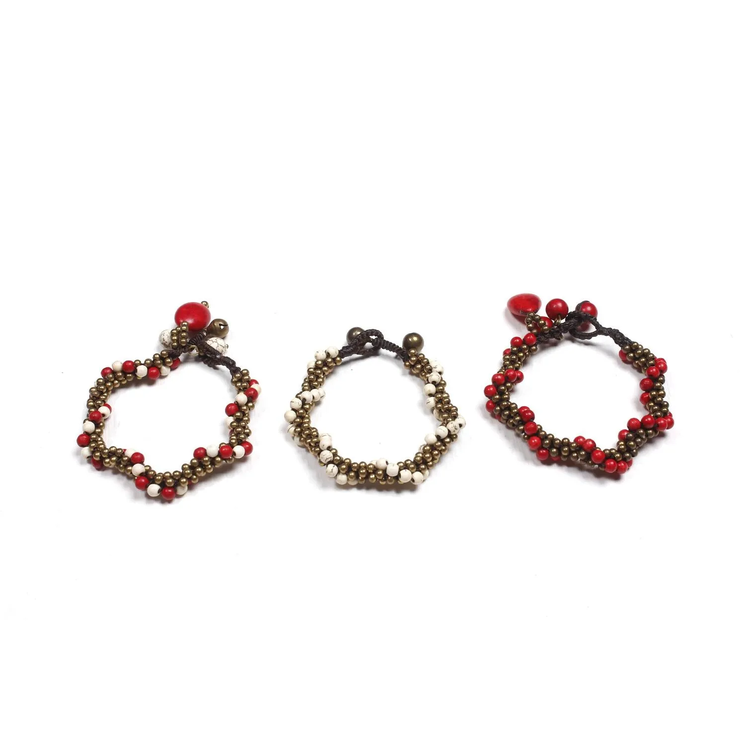 BUNDLE: Stone and Brass Beads & Bells Bracelet Colorful - Thailand