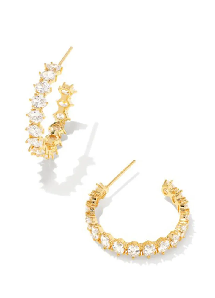 Cailin Crystal Hoop Earring Gold Metal White CZ by Kendra Scott