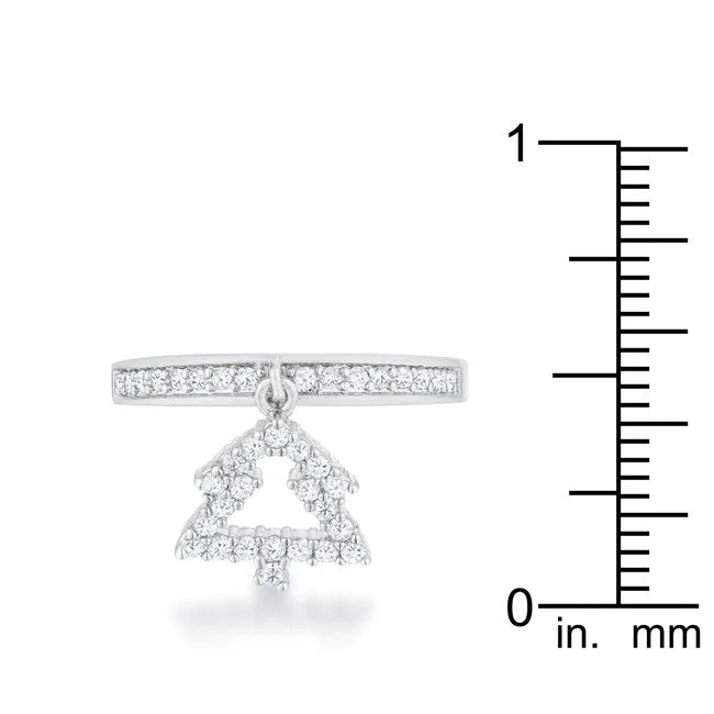 Christmas Tree 0.3ct CZ Rhodium Simple Holiday Charm Band Ring