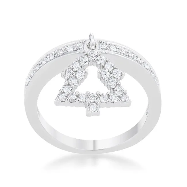 Christmas Tree 0.3ct CZ Rhodium Simple Holiday Charm Band Ring