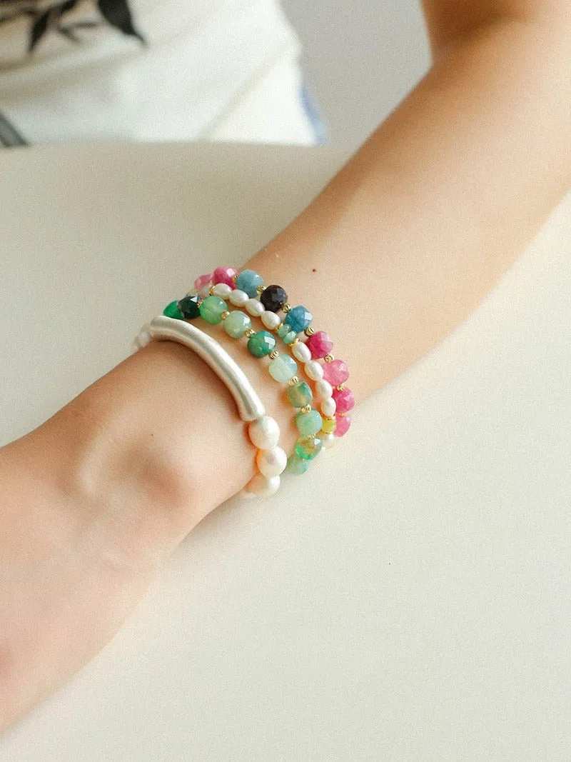 Colorful Dopamine Candy Tourmaline Beaded Bracelet