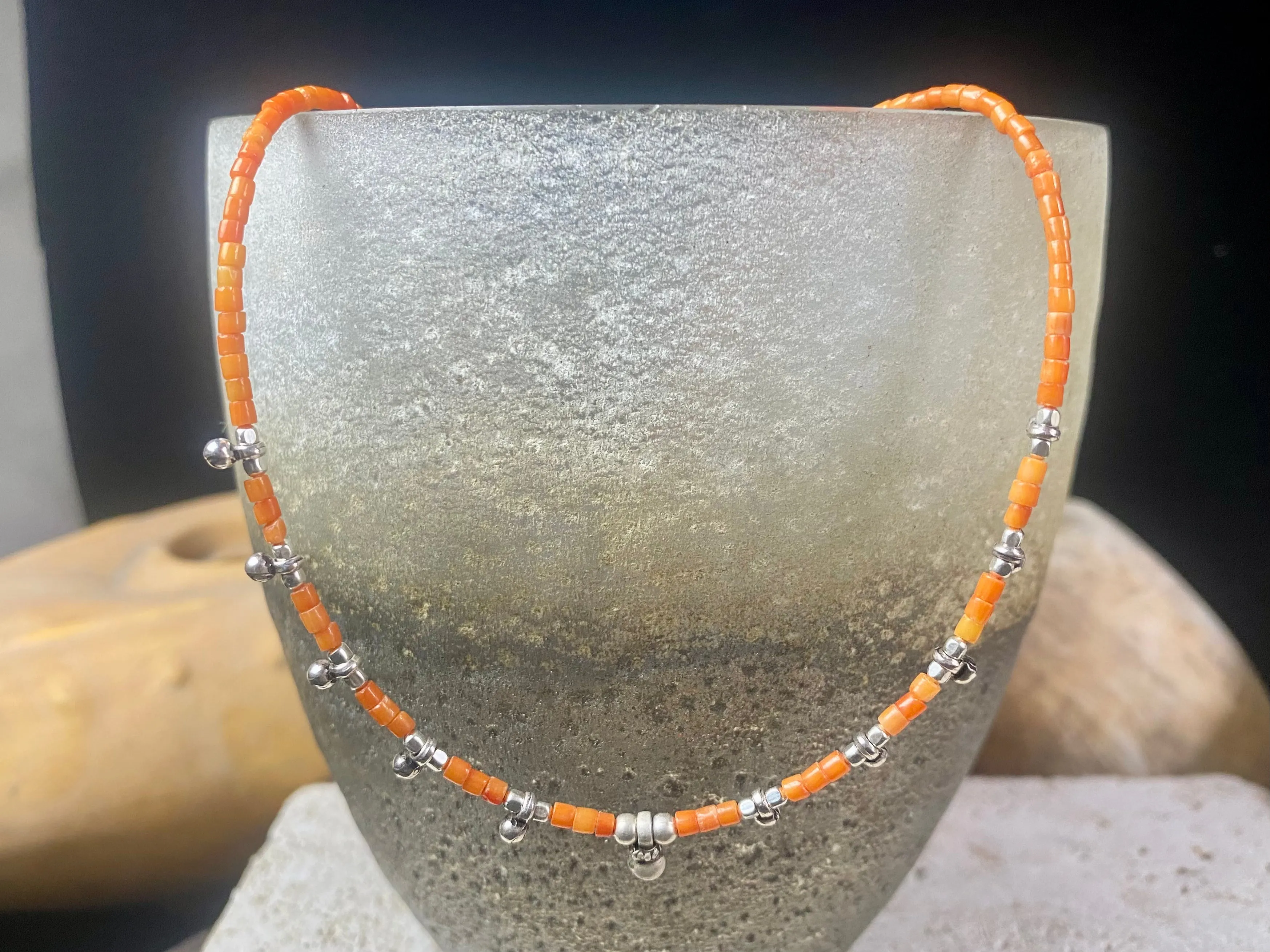 Coral and Rajasthani Silver Necklace