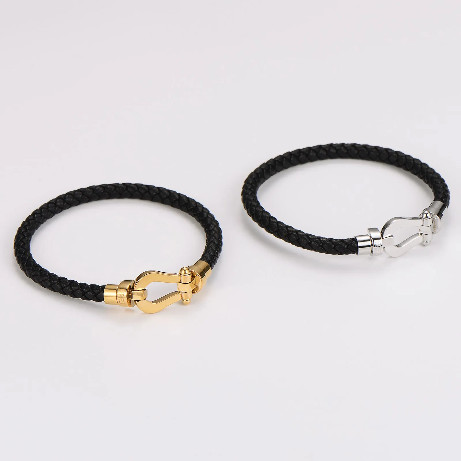 Couple Versatile Checkered Stripe Hollow Geometric Leather Bangles