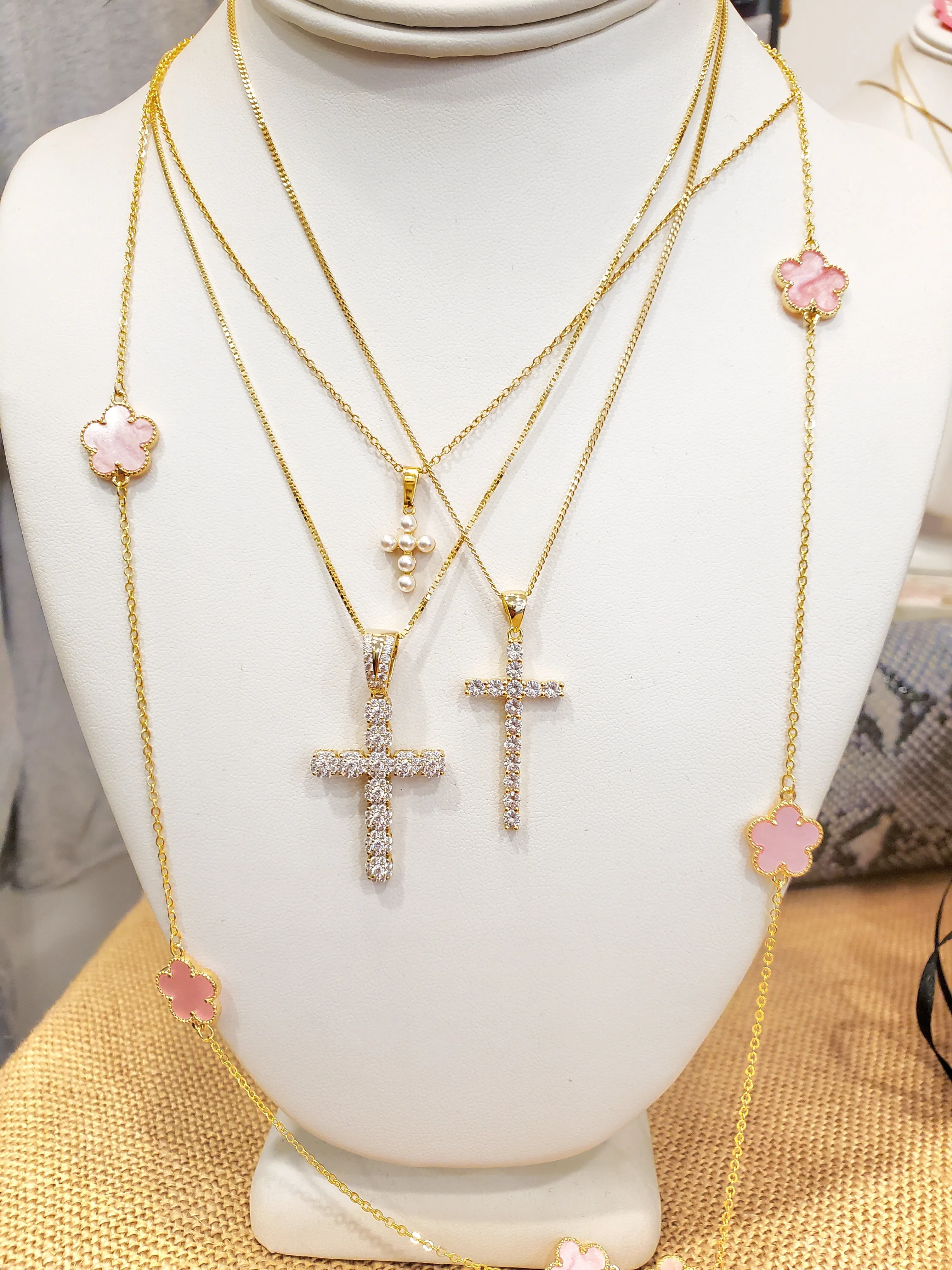 Cubic Zirconia Filled Cross Necklace