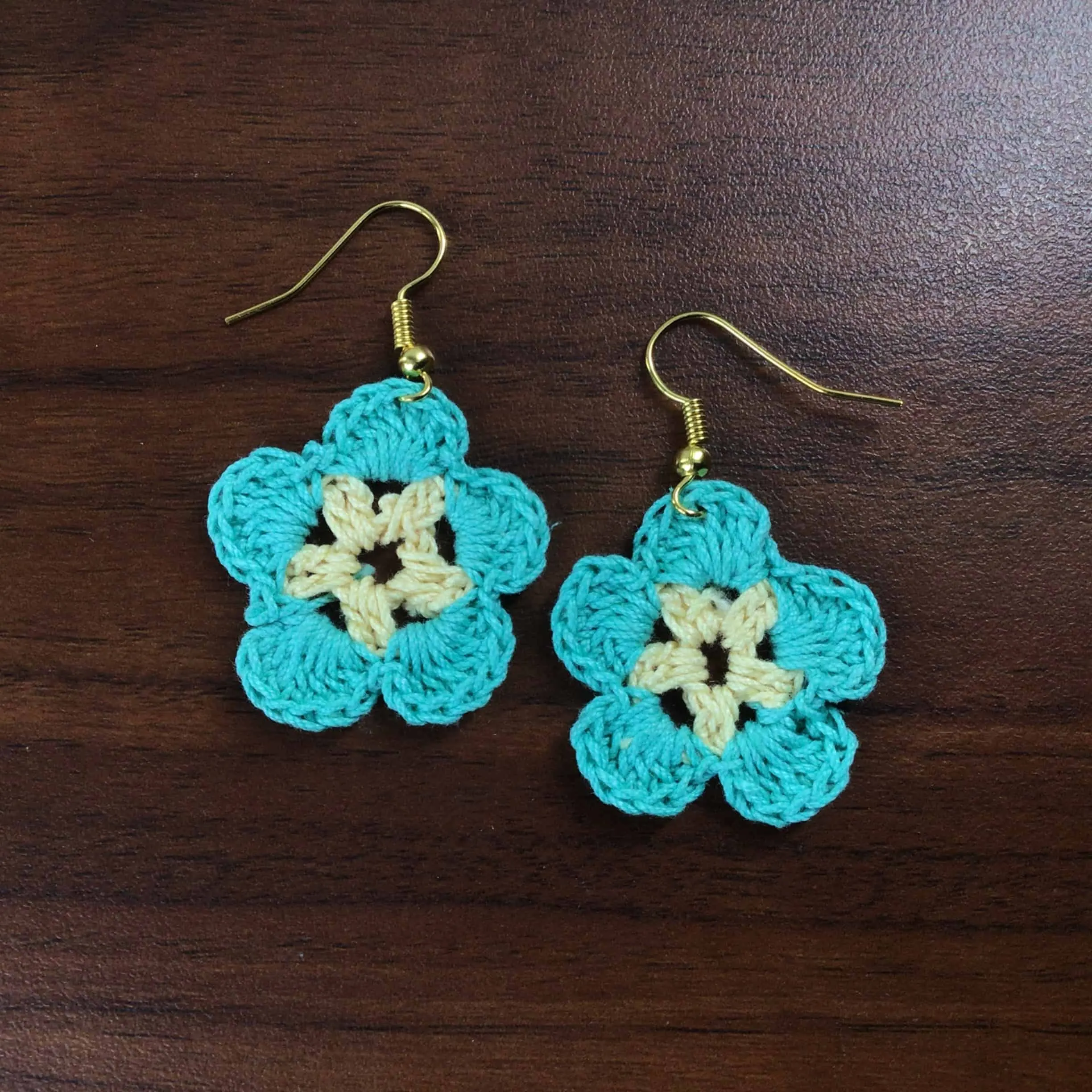 Cute Handmade Blue & Beige Crochet Earrings