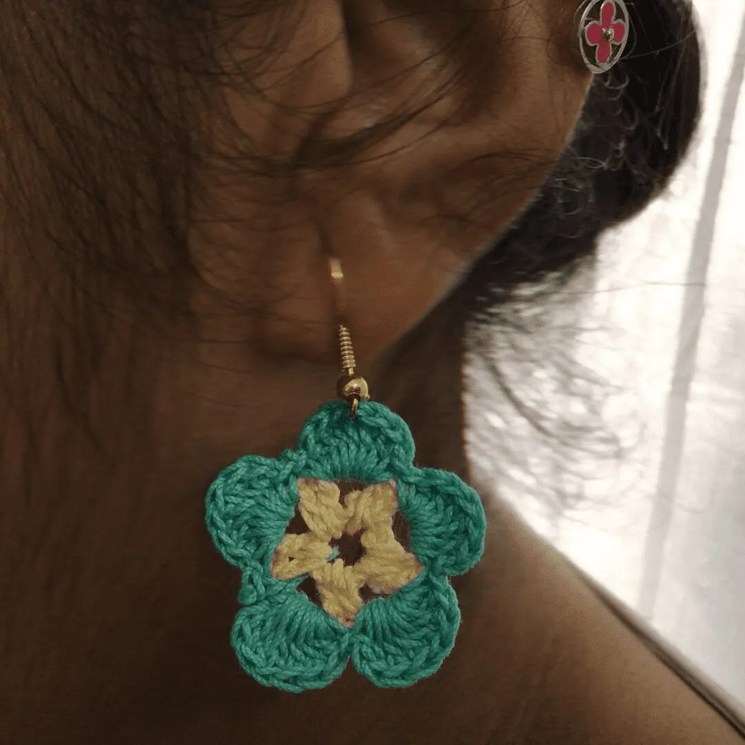 Cute Handmade Blue & Beige Crochet Earrings