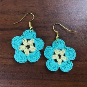 Cute Handmade Blue & Beige Crochet Earrings