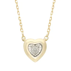 Diamond Set Bezel Heart Necklace in 9ct Yellow Gold