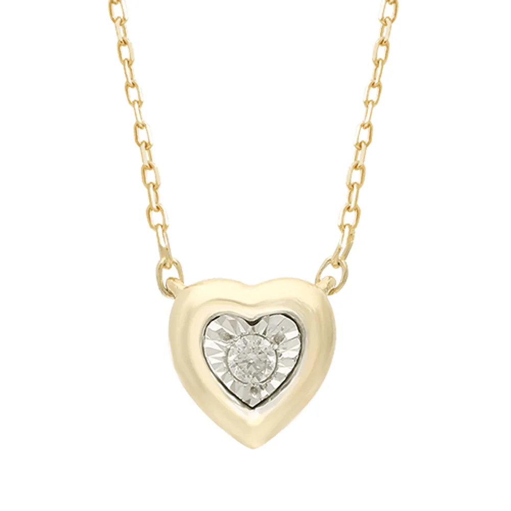 Diamond Set Bezel Heart Necklace in 9ct Yellow Gold