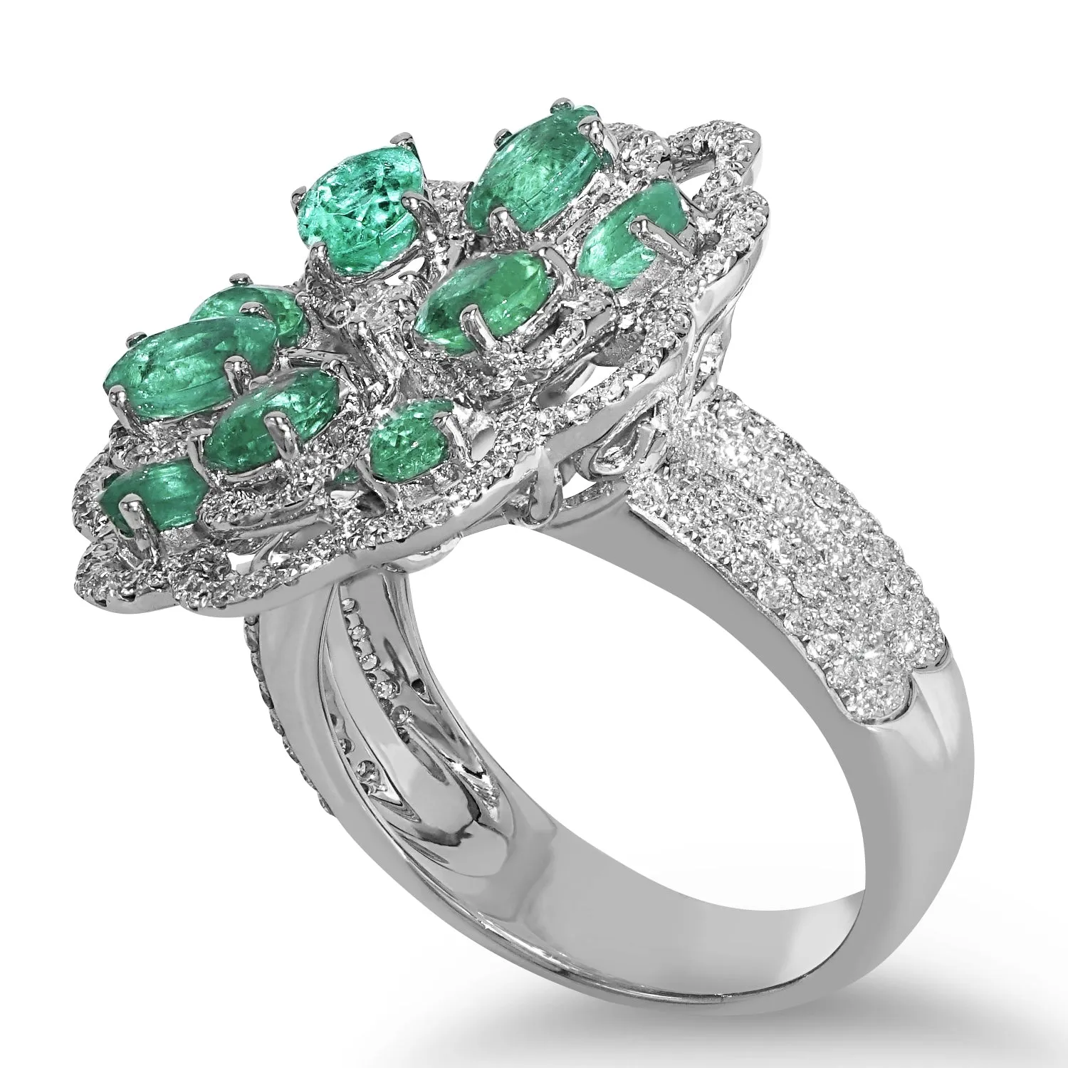 Emerald and Diamond Flower Ring