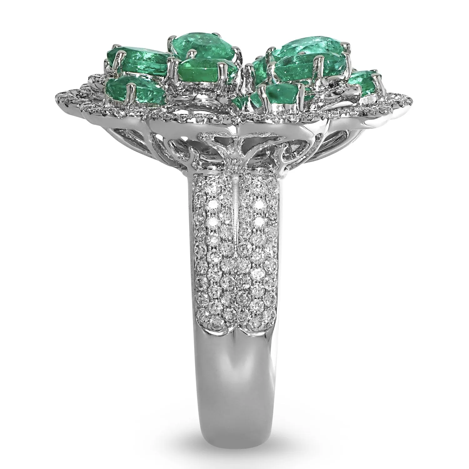 Emerald and Diamond Flower Ring