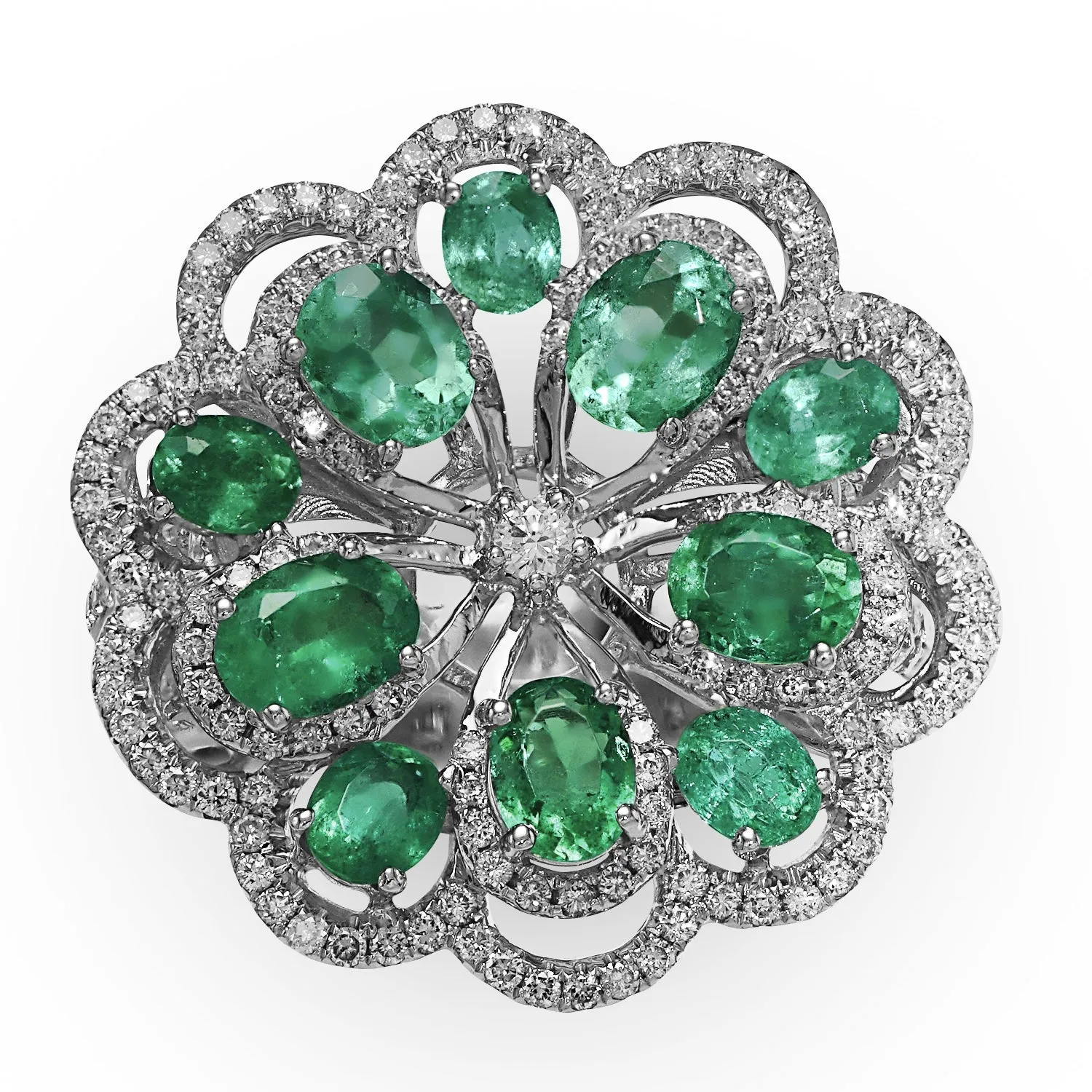 Emerald and Diamond Flower Ring