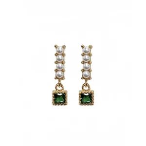 Emerald and Pearl Square Drop Earrings