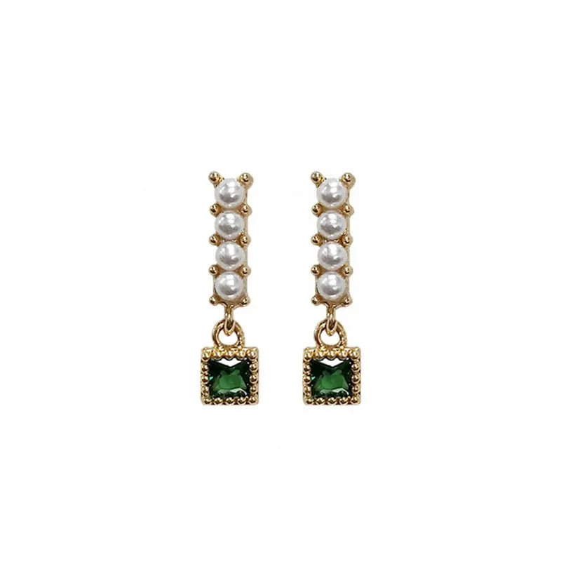 Emerald and Pearl Square Drop Earrings