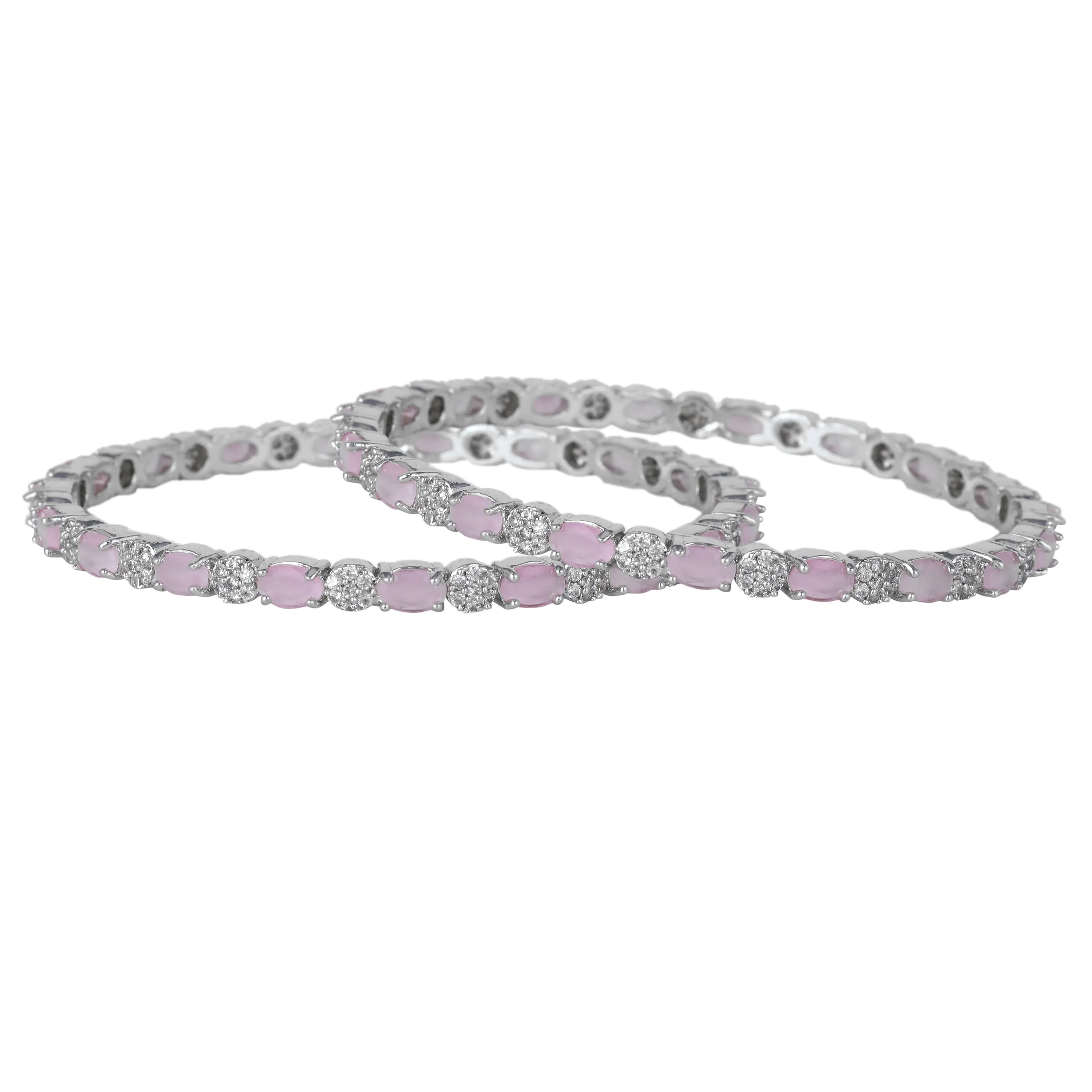 Estele Rhodium Plated Glossy Mint Pink American Diamond Bangles |Available in 2:4, 2:6, & 2:8 Sizes|A Timeless Look for Women