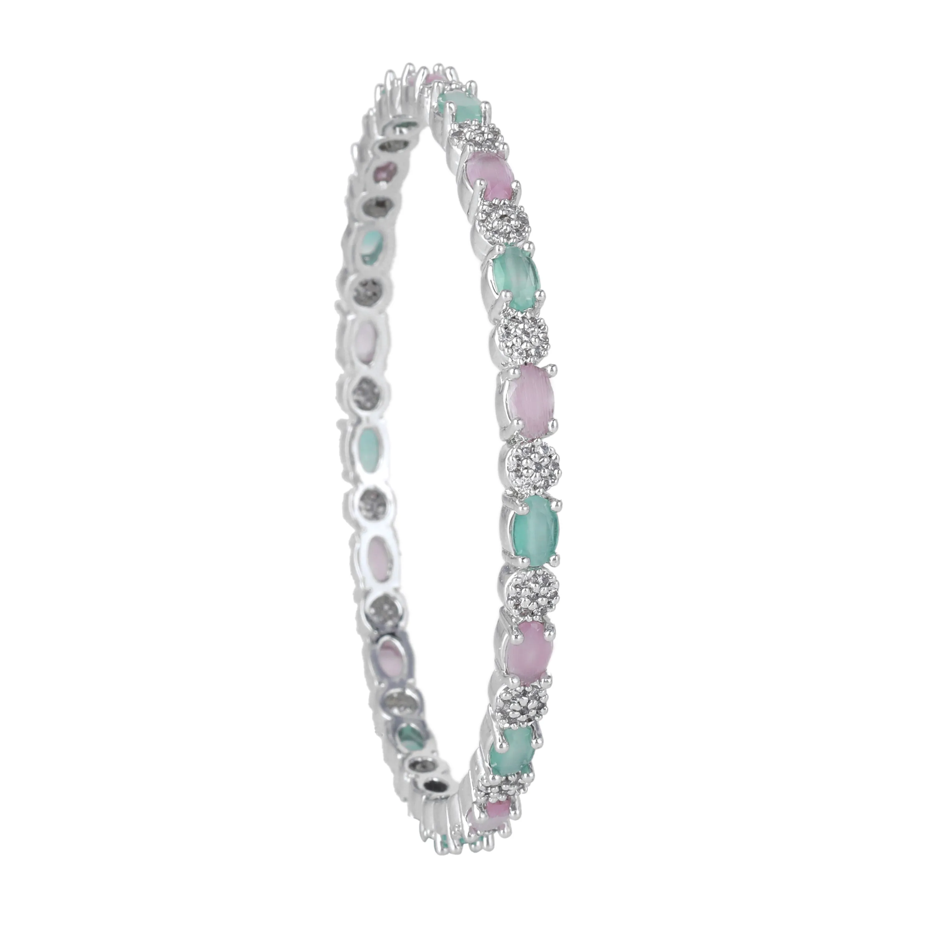 Estele Rhodium Plated Shining Multi-Color American Diamond Bangles|Available in 2:4, 2:6, & 2:8 Sizes|A Timeless Look for Women