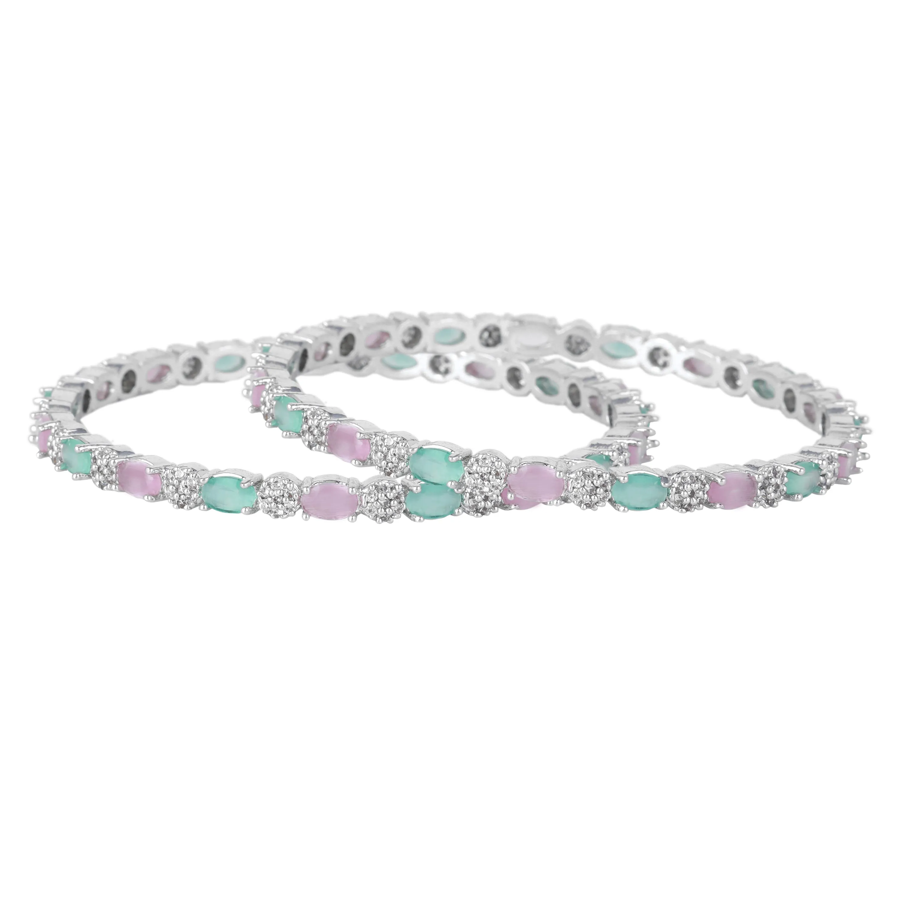 Estele Rhodium Plated Shining Multi-Color American Diamond Bangles|Available in 2:4, 2:6, & 2:8 Sizes|A Timeless Look for Women