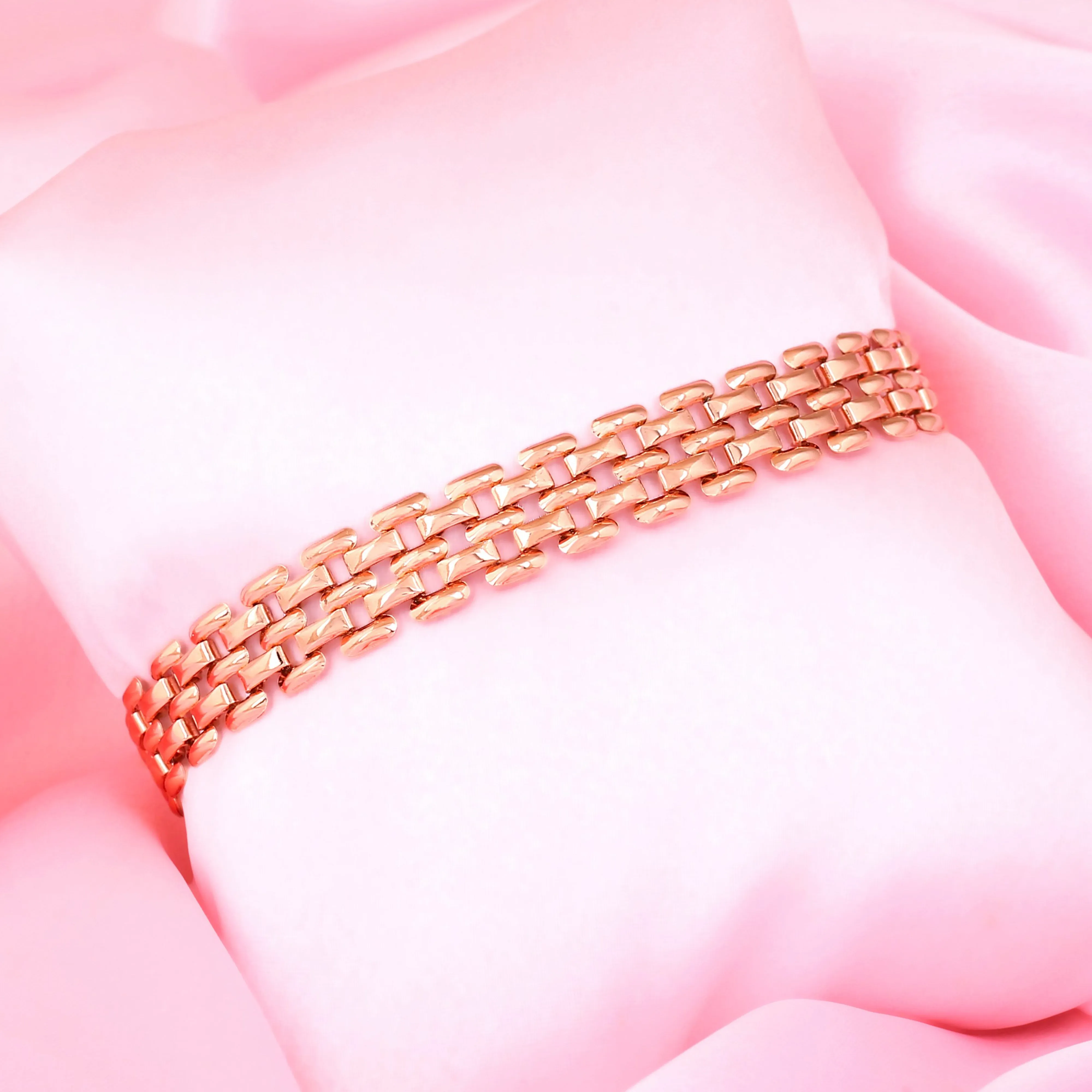 Estele Rose Gold Plated Slender Brick Link Bracelet for Women