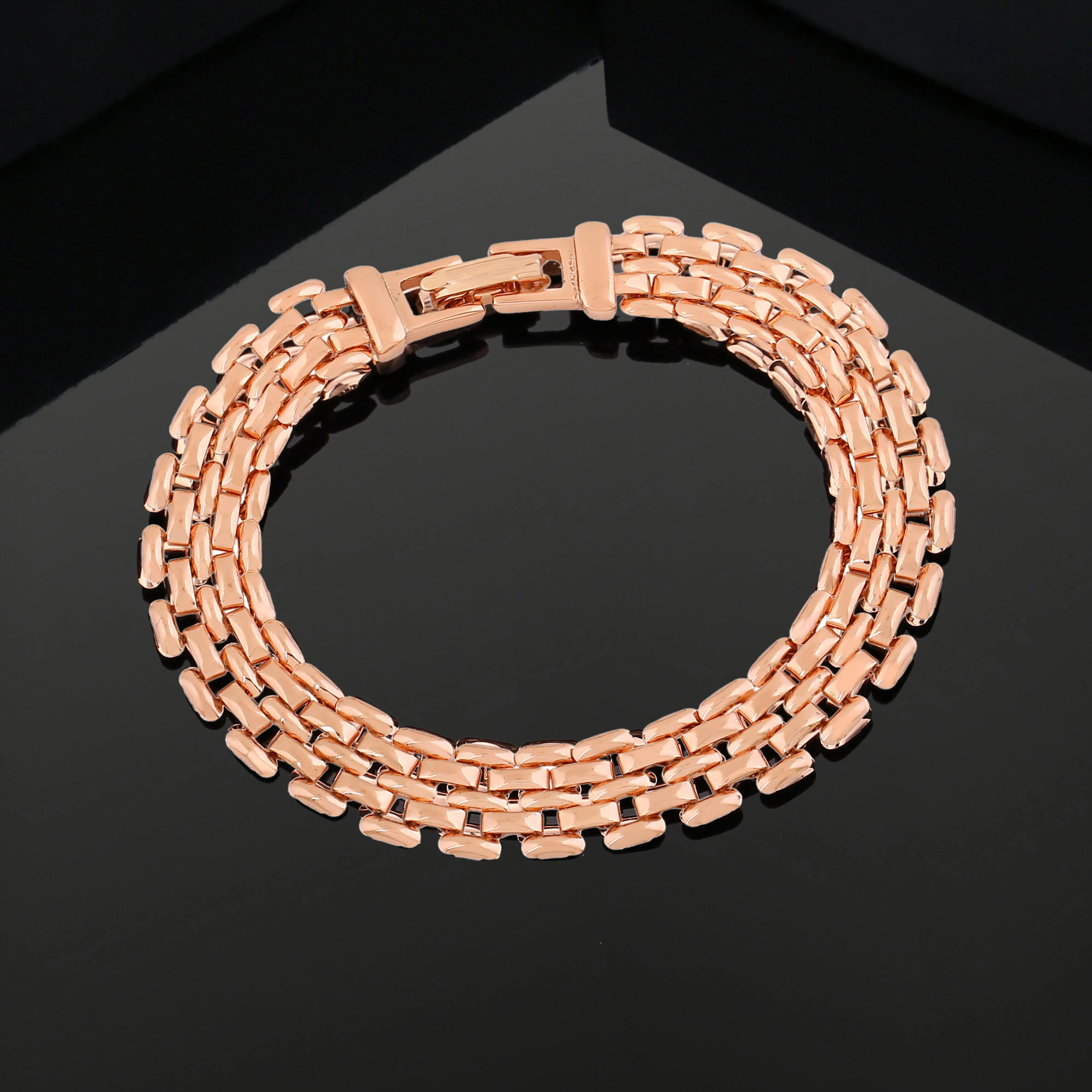 Estele Rose Gold Plated Slender Brick Link Bracelet for Women