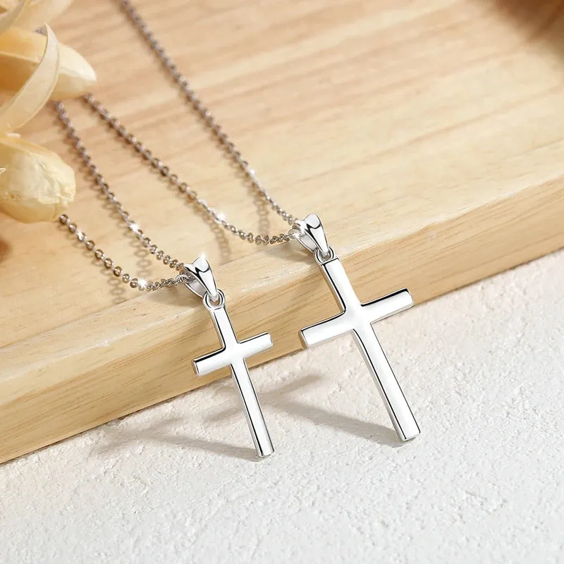 EUDORA 925 Sterling Silver Minimalist Cross Necklace - Tiny Dainty Pendant in Small or Large Size