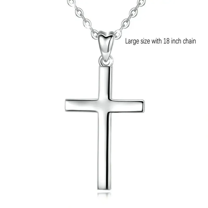 EUDORA 925 Sterling Silver Minimalist Cross Necklace - Tiny Dainty Pendant in Small or Large Size