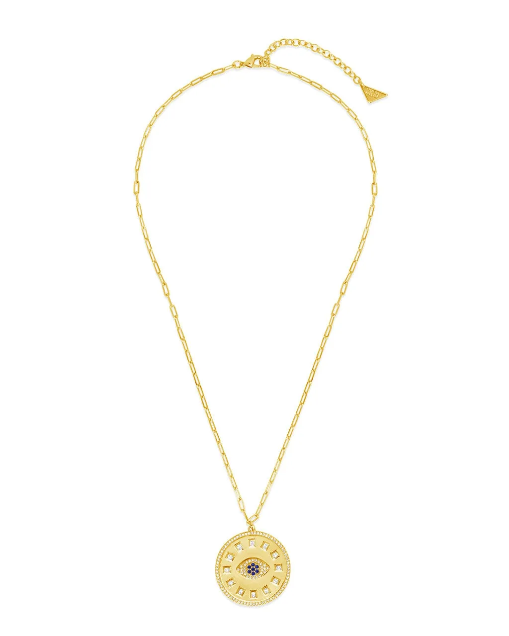 Evil Eye CZ Sun Dial Coin Pendant Necklace