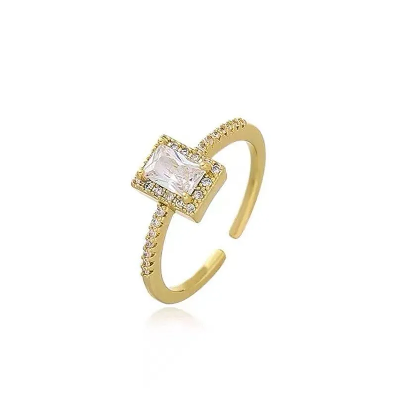 Exquisite Simple Square Zircon Open Finger Rings Charm Jewelry RCJNN46