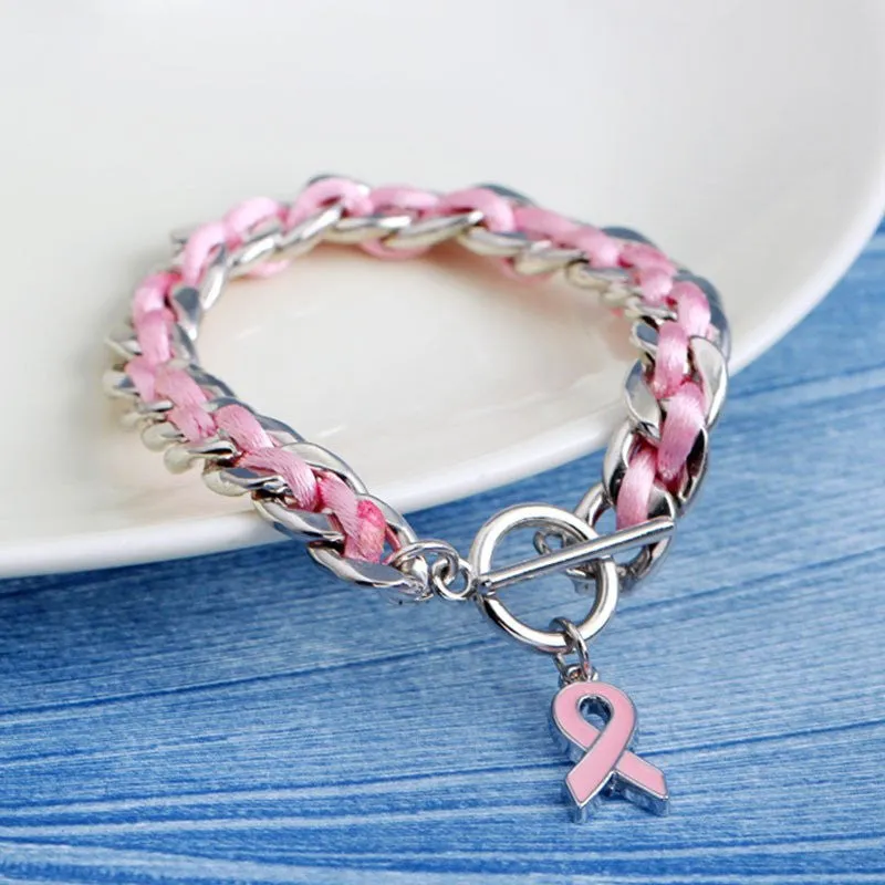 Fashion handmade bracelet women collares bijoux silver bracelet pulseras hombre charm bracelets Breast Cancer Awareness