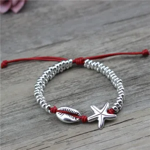 Fashion Jewelry Starfish Seashell Charms Leather Beads Summer Beach Foot Anklet