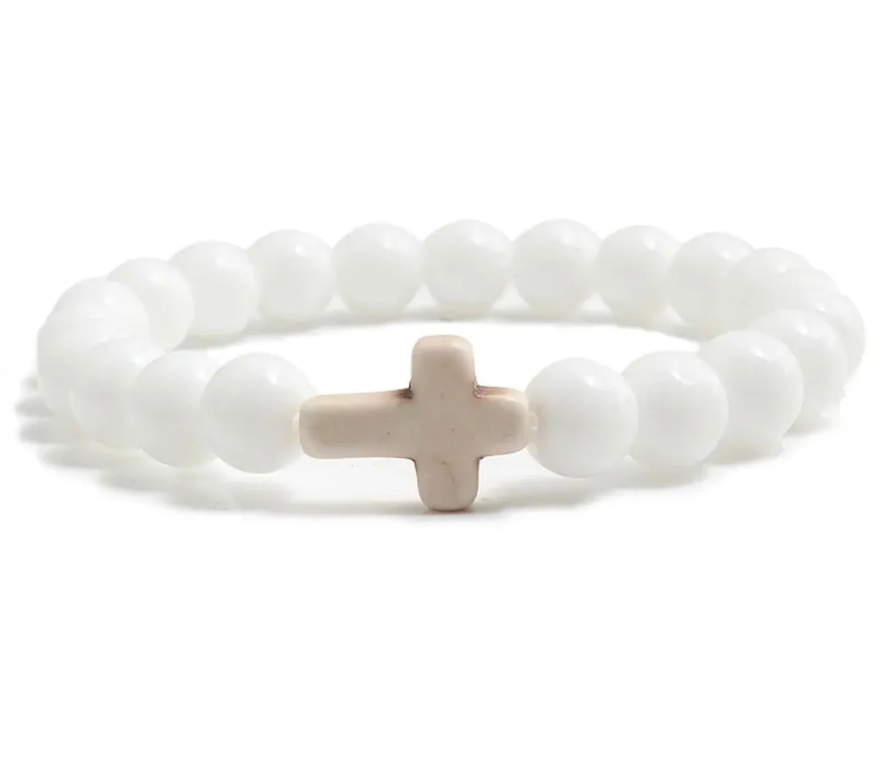 Flexible Stone Cross Beaded Elastic Bracelet Prayer Rope