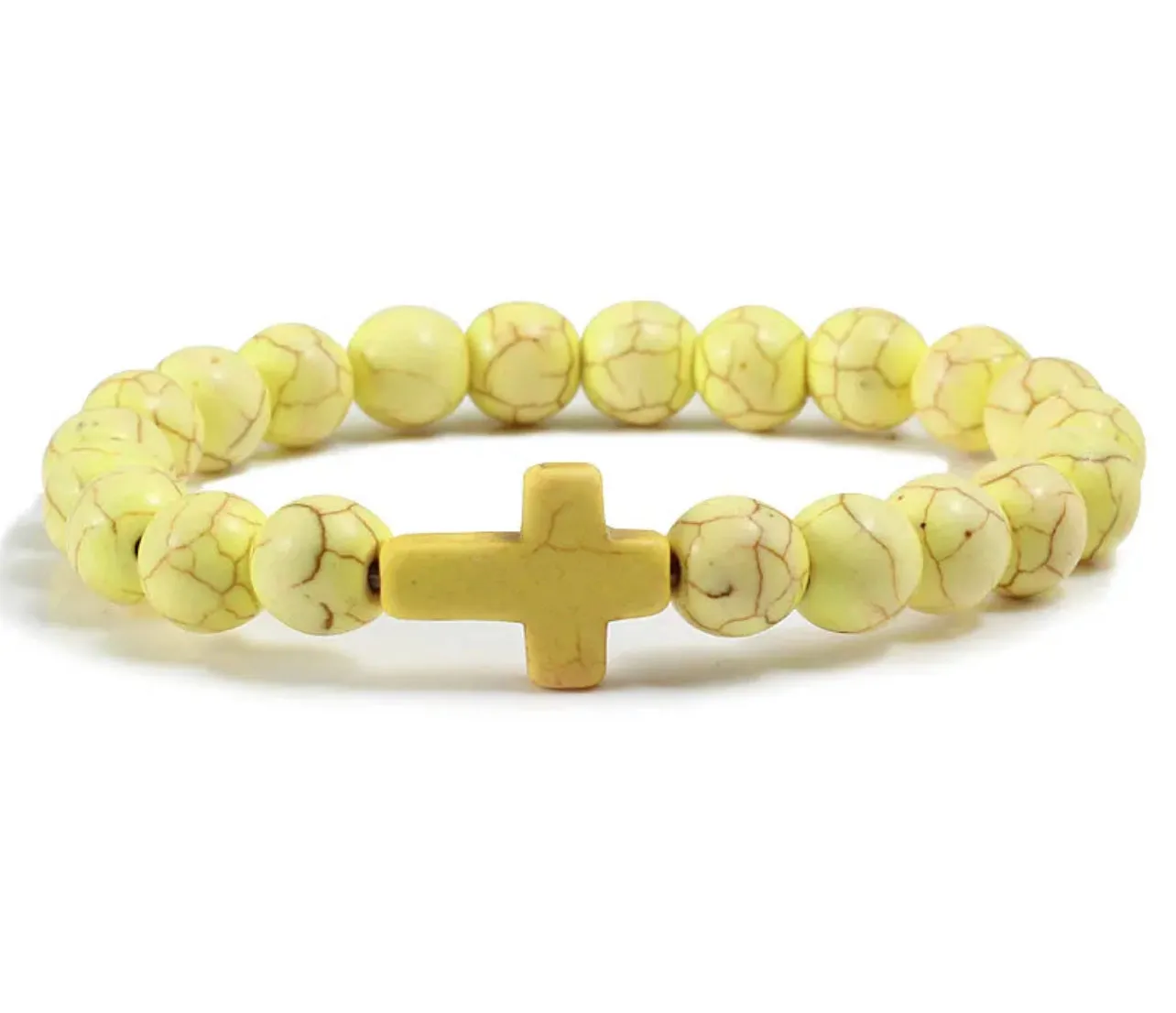 Flexible Stone Cross Beaded Elastic Bracelet Prayer Rope