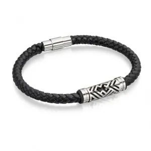 Fred Bennett Stainless Steel Black Leather Bracelet B4725