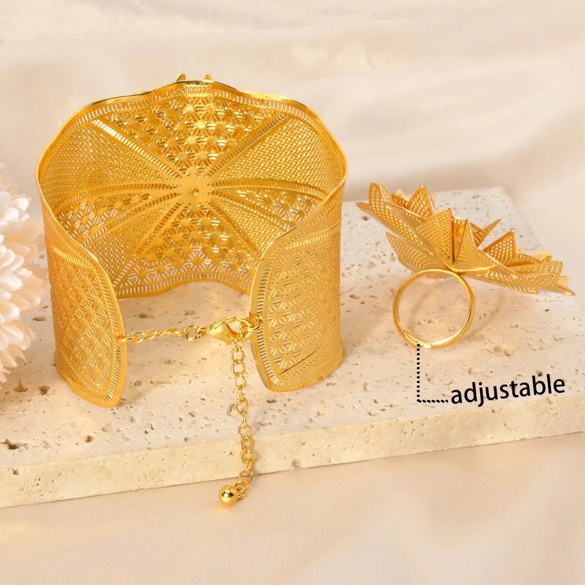 Gold Color Rings and Bangles Set for Women: Wedding Jewelry for Nigerian Brides and African Fashion